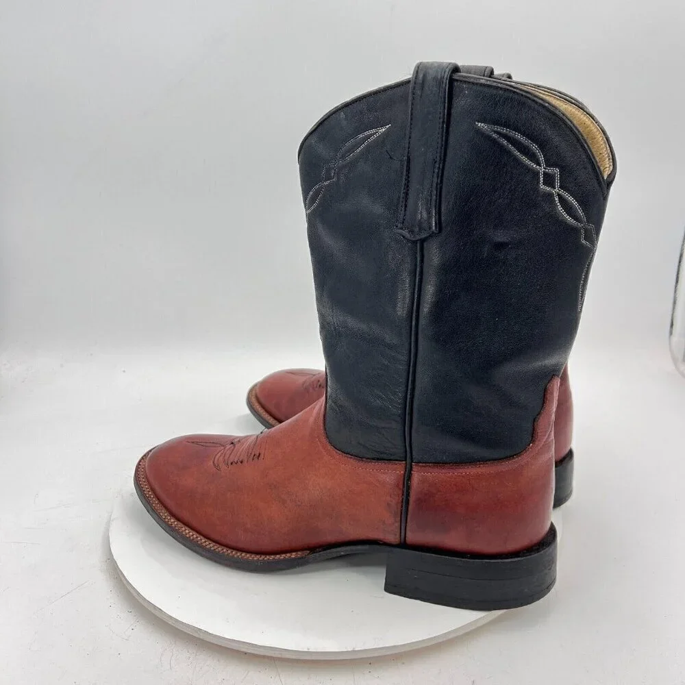 Dennard's Western Wear Men Size 9 Brown Black Color Block Leather Western Boot